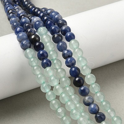 Chakra Natural Red Jasper & Yellow Jade & Green Aventurine & Tiger Eye & Sodalite & Amethyst Beads Strands X-G-NH0002-E02-4mm-1