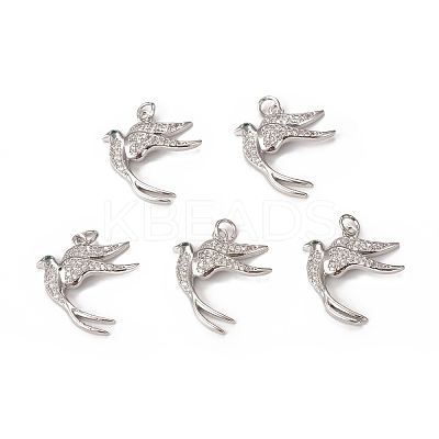Brass Micro Pave Cubic Zirconia Bird Pendants KK-E068-VB297-1