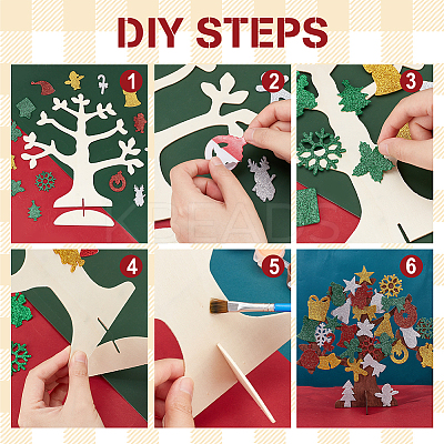 6 Set Christmas Unfinished Wood 3D Tree Display Decoration Kit DIY-NB0008-65-1