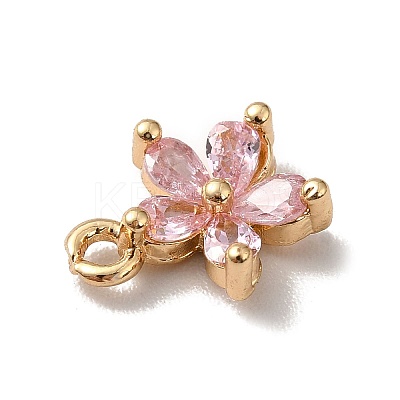 Brass Cubic Zirconia Flower Charms KK-O141-01G-02-1