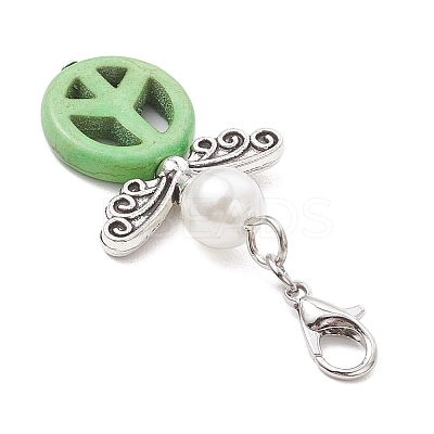 Synthetic Turquoise & ABS Plastic Imitation Pearl Pendants Decorations HJEW-JM03623-1