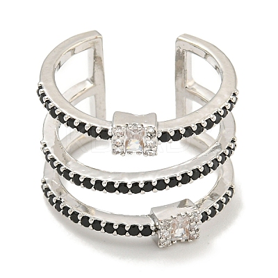 Rectangle Rack Plating Brass Micro Pave Cubic Zirconia Wide Cuff Rings for Women RJEW-F162-15P-1