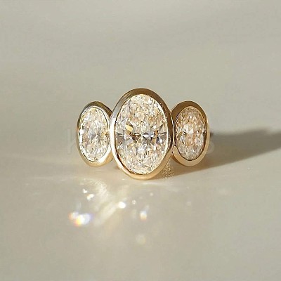 Oval Brass Pave Clear Cubic Zirconia Finger Rings FS-WGDCBD8-02-1