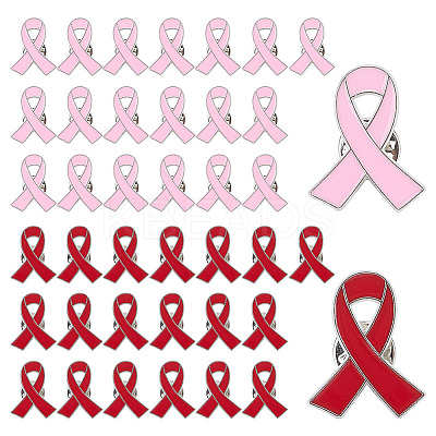 40Pcs 2 Colors AIDS/Breast Cancer Awareness Ribbon Enamel Pins JEWB-ME0001-23-1