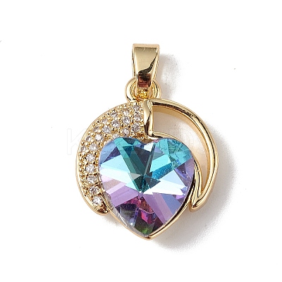 Real 18K Gold Plated Rack Plating Brass Micro Pave Clear Cubic Zirconia Pendants KK-C015-20G-05-1