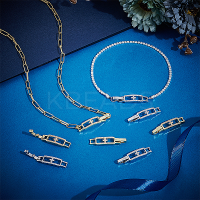 8Pcs 2 Colors Rectangle with Cross Rack Plating Brass Micro Pave Clear Cubic Zirconia Watch Band Clasps ZIRC-PH0001-48-1