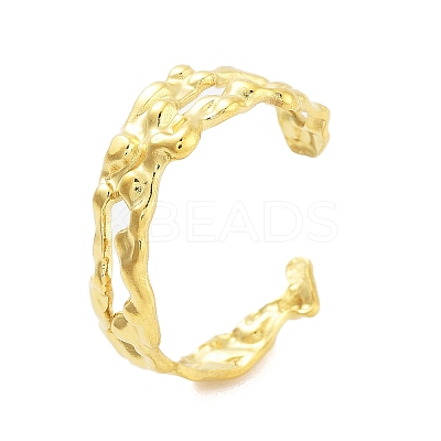 Real 18K Gold Plated 304 Stainless Steel Open Cuff Rings for Women LS-RJEW-B061-01G-06-1