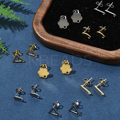 16Pcs 8 Styles 201 Stainless Steel Stud Earring Findings with Hole EJEW-FS0001-21-1