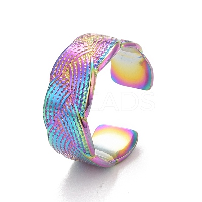 Ion Plating(IP) Rainbow Color 304 Stainless Steel Textured Open Cuff Ring for Women RJEW-C025-29M-1