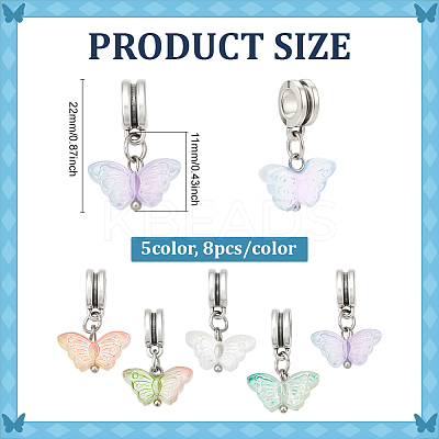 40Pcs 5 Colors Glass Pendants PALLOY-PH01816-1