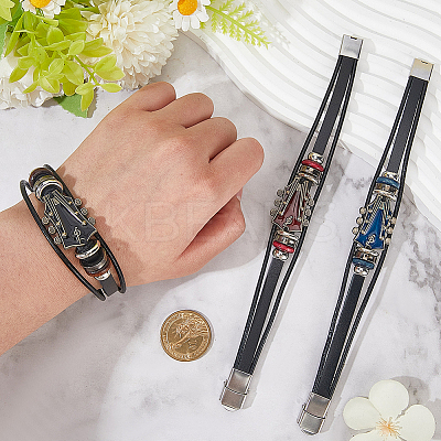 3Pcs 3 Colors Alloy & Leather Cord Bracelets for Men Women BJEW-CL0001-25-1