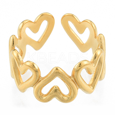 Ion Plating(IP) 304 Stainless Steel Hollow Heart Cuff Rings RJEW-N038-124LG-1