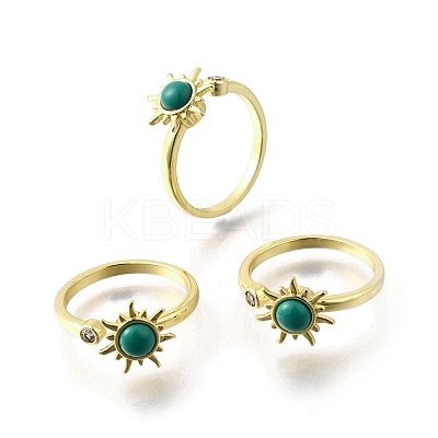 Brass Pave Cubic Zirconia Open Cuff Rings for Women RJEW-U056-01G-1