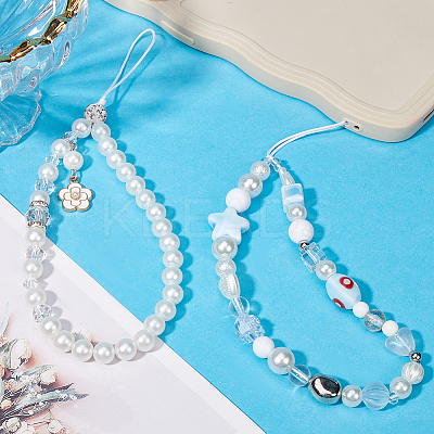 2Pcs 2 Styles Plastic Pearl & Resin & Glass Mobile Straps AJEW-GF0001-21B-1
