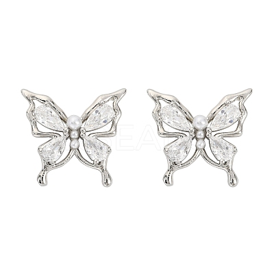 Butterfly Brass Micro Pave Cubic Zirconia Stud Earrings EJEW-M082-17P-02-1