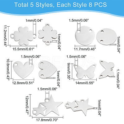 40Pcs 5 Style 201 Stainless Steel Charms STAS-DC0006-79-1