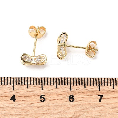 Bowknot Brass Micro Pave Clear Cubic Zirconia Stud Earrings EJEW-A135-07G-1