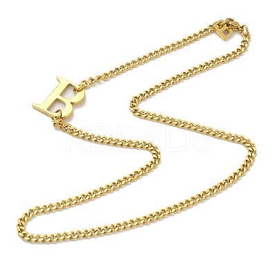 Ion Plating(IP) 304 Stainless Steel Initial Letter B Pendant Necklace with Curb Chains for Women NJEW-M199-02G-1
