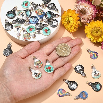50Pcs 10 Styles Rack Plating Alloy Enamel Pendants ENAM-CJ0003-10-1