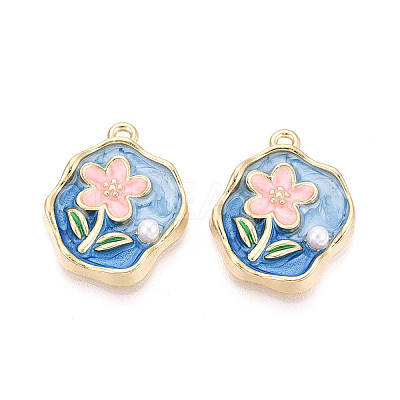 Rack Plating Alloy Enamel and ABS Imitation Pearl Pendants ENAM-T024-87A-G-1