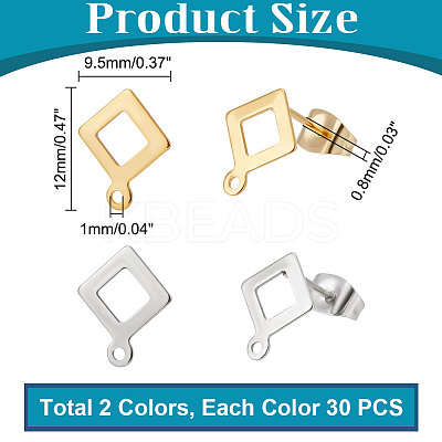 60Pcs 2 Colors 201 Stainless Steel Stud Earring Findings EJEW-UN0002-40-1
