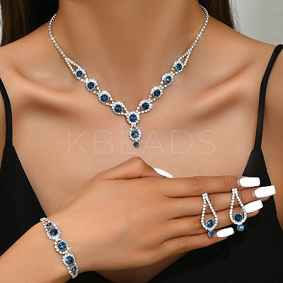 Teardrop Brass Rhinestone Necklaces & Link Bracelets & Stud Earring Sets FS-WGE0FD5-06-1