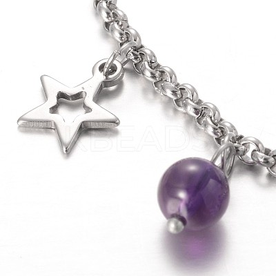 Moon & Star Stainless Steel Gemstone Charm Bracelets BJEW-JB01935-03-1