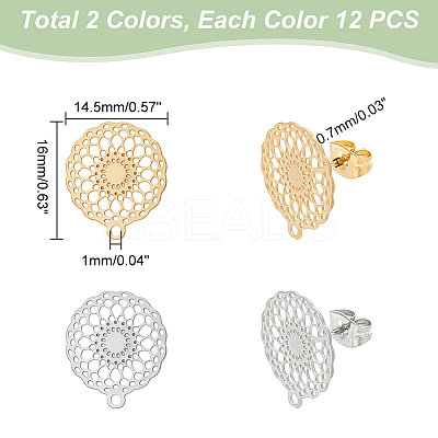 24Pcs 2 Colors 304 Stainless Steel Stud Earring Findings STAS-UN0040-82-1