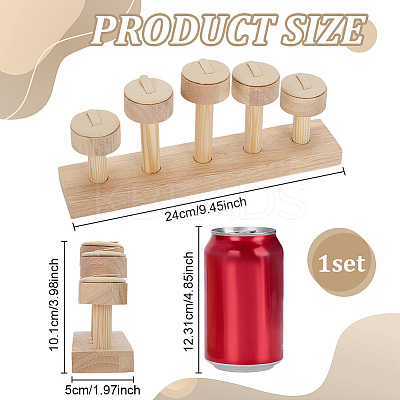 5-Slot PU Leather Round Tiered Ring Organizer Display Stands with Wooden Base RDIS-WH0001-39A-1