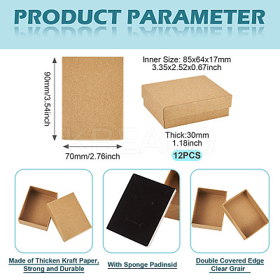 12Pcs Kraft Cotton Filled Cardboard Paper Jewelry Set Boxes CBOX-TA0001-16-1