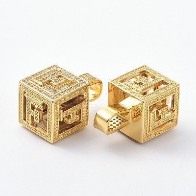 Alphabet Brass Micro Pave Clear Cubic Zirconia Pendants ZIRC-O045-01G-F-1