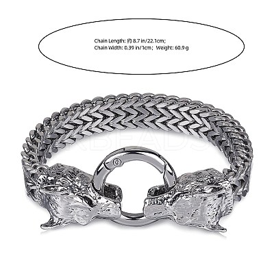 304 Stainless Steel Wolf Link Bracelet with Mesh Chains for Men Women BJEW-SZ0002-65-1