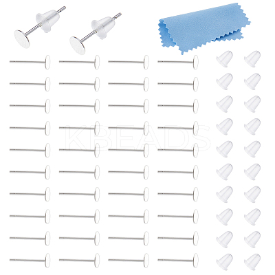 60Pcs 925 Sterling Silver Round Flat Pad Stud Earring Findings STER-DC0001-65-1
