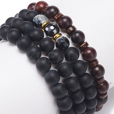 4Pcs 4 Style Natural Coconut & Wood & Mixed Gemstone Beaded Stretch Bracelets Set BJEW-JB08835-1