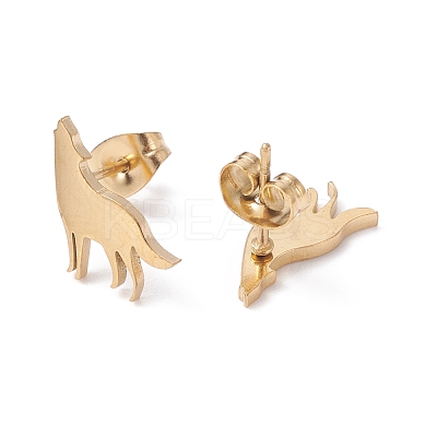 Wolf 304 Stainless Steel Stud Earrings for Women EJEW-Z017-13G-1