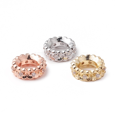 Brass Micro Pave Cubic Zirconia Rondelle European Beads KK-F835-23-1