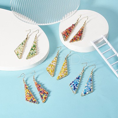 Glass Beaded Triangle Dangle Earrings EJEW-JE05255-1