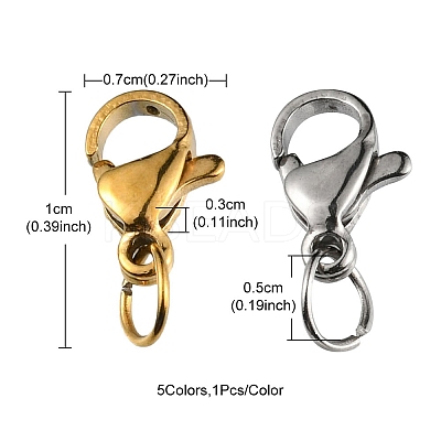 5Pcs 5 Colors 304 Stainless Steel Lobster Claw Clasps STAS-YW0001-57-1