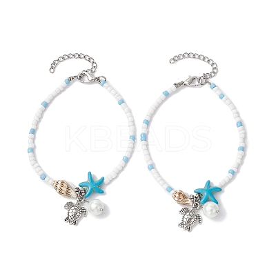 Tibetan Style Zinc Alloy Tortoise Charm Bracelet BJEW-JB09748-1