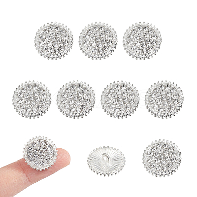 10Pcs 1-Hole Zinc Alloy Rhinestones Flat Round Buttons BUTT-NB0002-01B-1