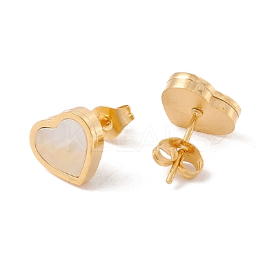 6 Pairs Natural White Shell Heart Stud Earrings EJEW-G291-02M-1