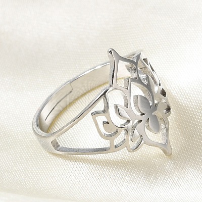 Non-Tarnish 304 Stainless Steel Hollow Out Flower Adjustable Ring RJEW-T027-03P-1