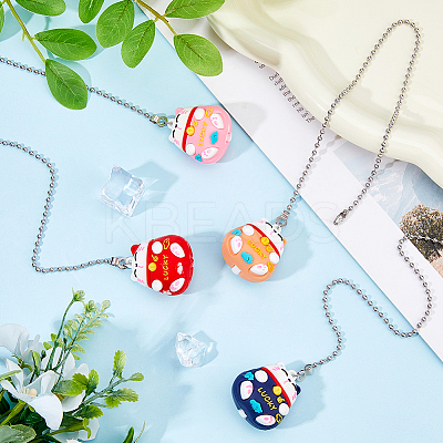 4Pcs 4 Colors PVC Cartoon Lucky Cat Doll Charms Ceiling Fan Pull Chain Extenders AJEW-DC00003-1