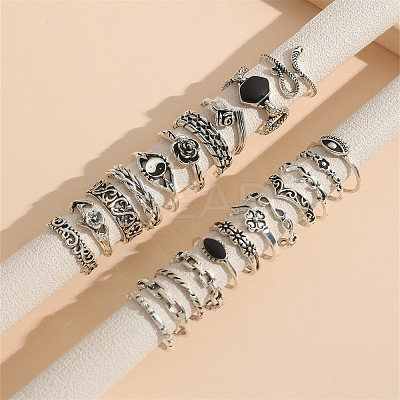 22Pcs Alloy Enamel Finger Cuff Rings Sets FS-WG8BC7B-01-1