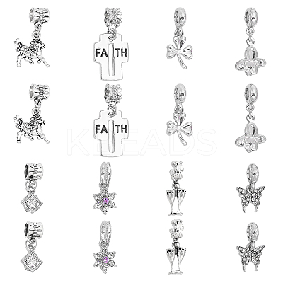 16Pcs 8 Styles Rack Plating Alloy Crystal Rhinestone European Dangle Charms FIND-CA0007-73-1