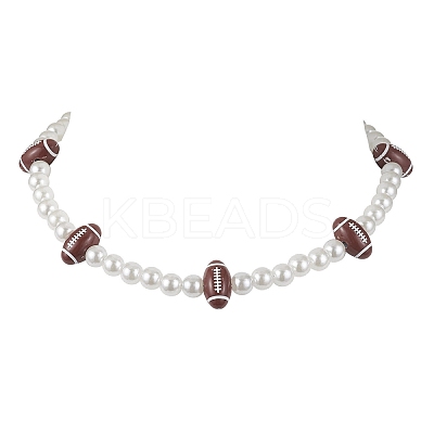 Plastic Imitation Pearl with Acrylic Sports Ball Beaded Necklaces for Women NJEW-JN04660-1