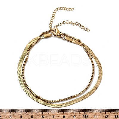 304 Stainless Steel Flat Snake Chain & Box Chain Double Layer Anklets for Women LS-AJEW-F069-02G-1