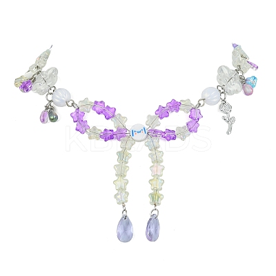 Alloy Leaf & Flower & Bowknot Pendant Necklace NJEW-FZ00007-1