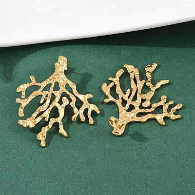 304 Stainless Steel Coral Stud Earrings EJEW-I320-09G-1
