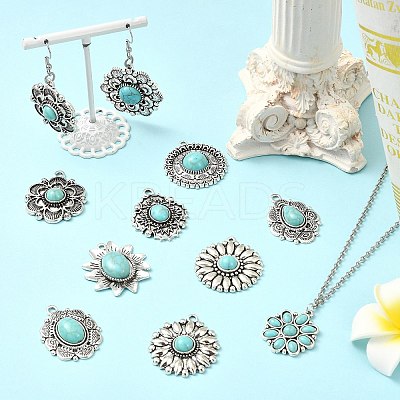 20Pcs 10 Styles Alloy Pave Synthetic Turquoise Pendants FIND-CJ0004-29-1
